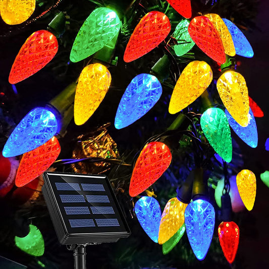 C6 Solar Christmas Lights Outdoor, 39Ft 100 Counts Multicolored C6 LED Christmas Lights Outdoor Waterproof Solar Xmas Fairy Lights for Christmas