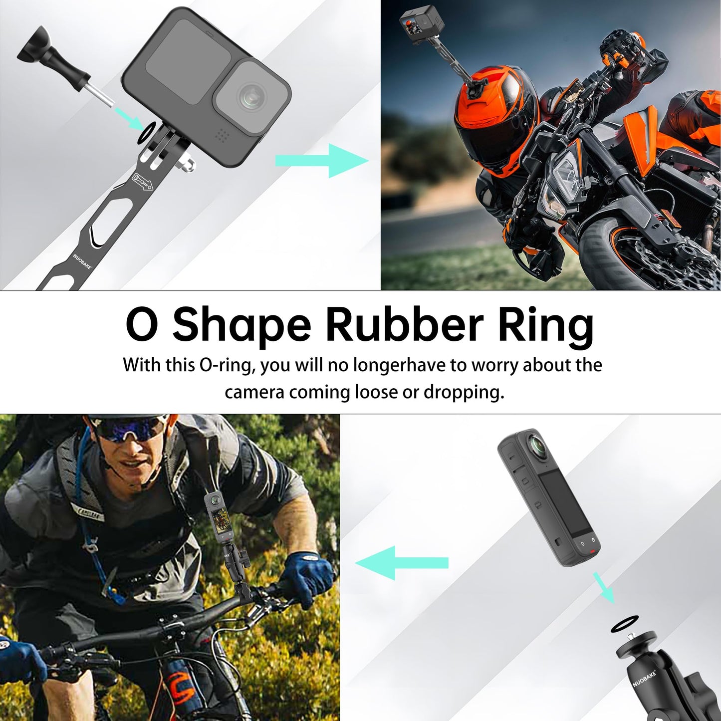 42 in 1 Motorcycle Camera Mount Kit for GoPro Insta360 DJI,Handlebar and Frame Bracket for Bars 0.63"-1.5",360° Rotating Heavy-Duty Bike Handlebar