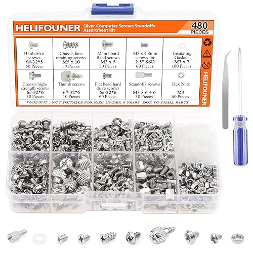 HELIFOUNER 480 Pieces Computer Standoffs Screws Assortment Kit for 2.5" SSD, Hard Drive, Computer Case, Motherboard, Fan Power Graphics