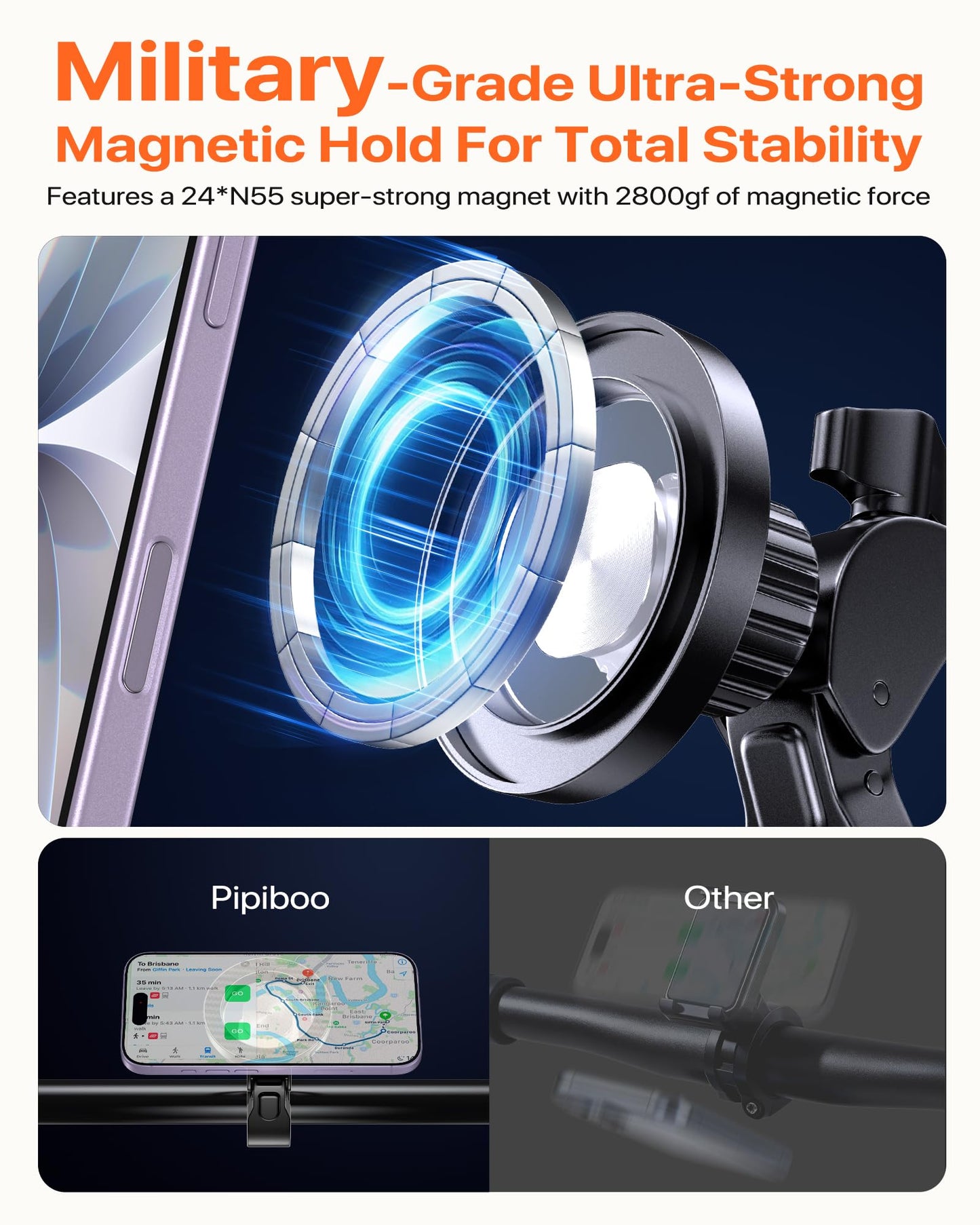 Pipiboo Magnetic Phone Holder Clamp Mount:[24*N55 Magnet] Rotatable Handlebar Accessories for MagSafe for Stroller,Peloton,Steering Wheel,Push