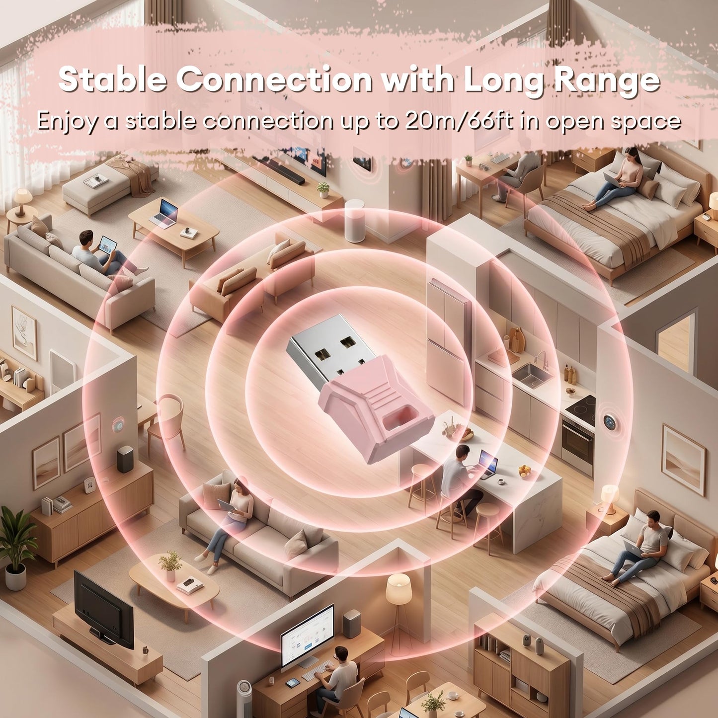 Molltto Pink USB Bluetooth Adapter for PC, Bluetooth 5.3 USB Dongle