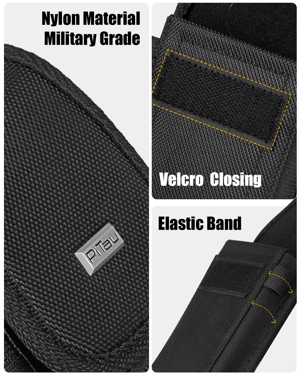 PiTau Nylon Holster for Large iPhone Plus, Pro Max Models 17 16 15 14 13 12 11 Xs, Samsung Galaxy Plus S25+ S24+ S23+ S22+, Cell Phone Belt Holder