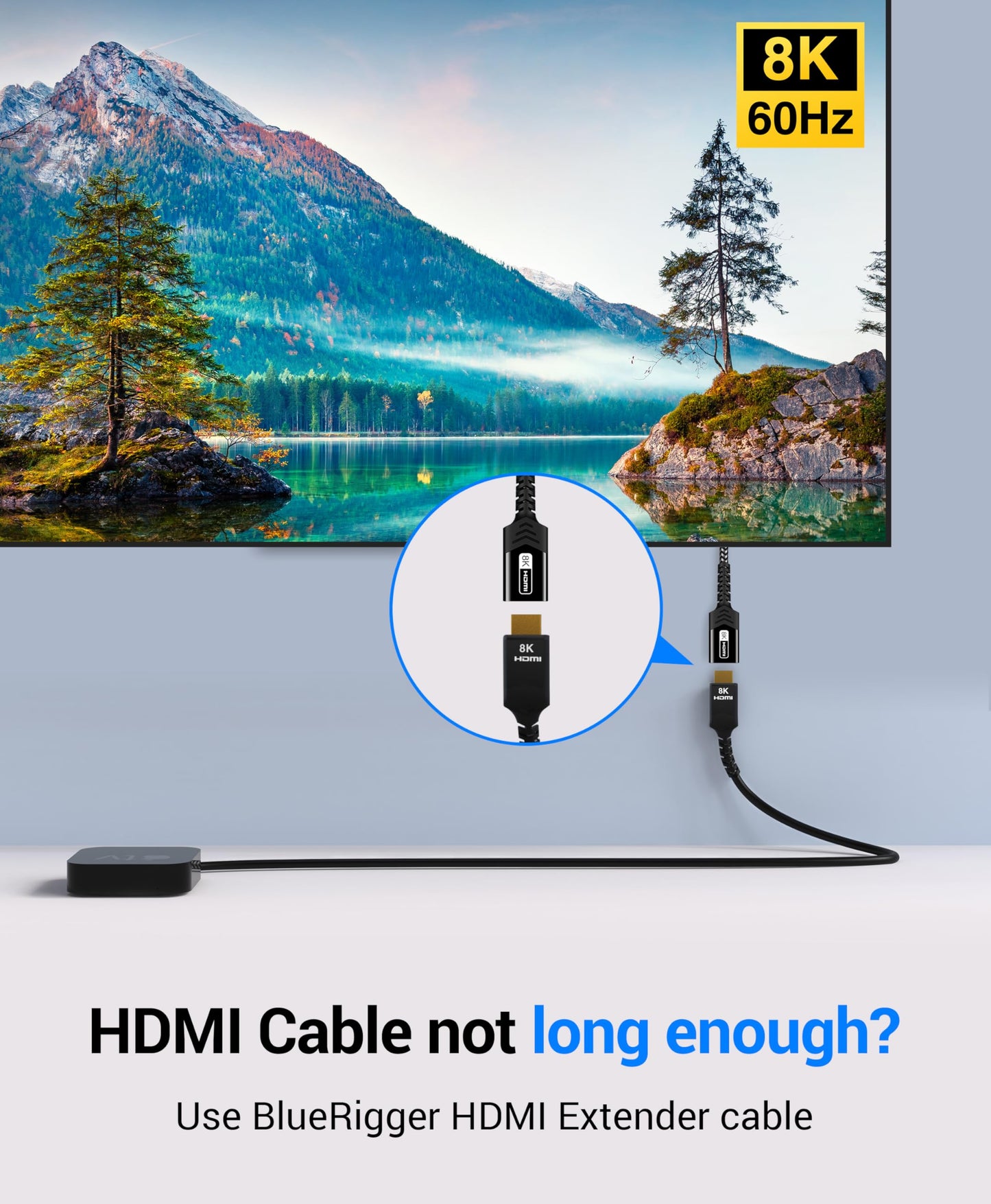 BlueRigger HDMI Extension Cable (10FT, 8K 60Hz, Braided HDMI Extender, 48Gbps Ultra High Speed, HDMI2.1) - Compatible with TV Stick, Xbox X, PS5