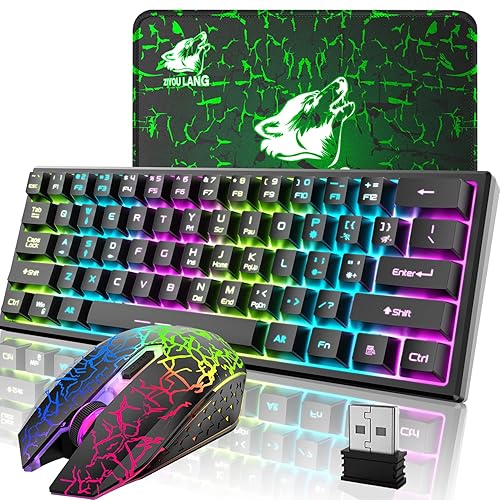 60% Mechanical Gaming Keyboard Mini 68 Keys Anti-Ghosting Wired Type C Chroma RGB 18 Backlit Effects,Lightweight Gaming Mosue 6400DPI Honeycomb