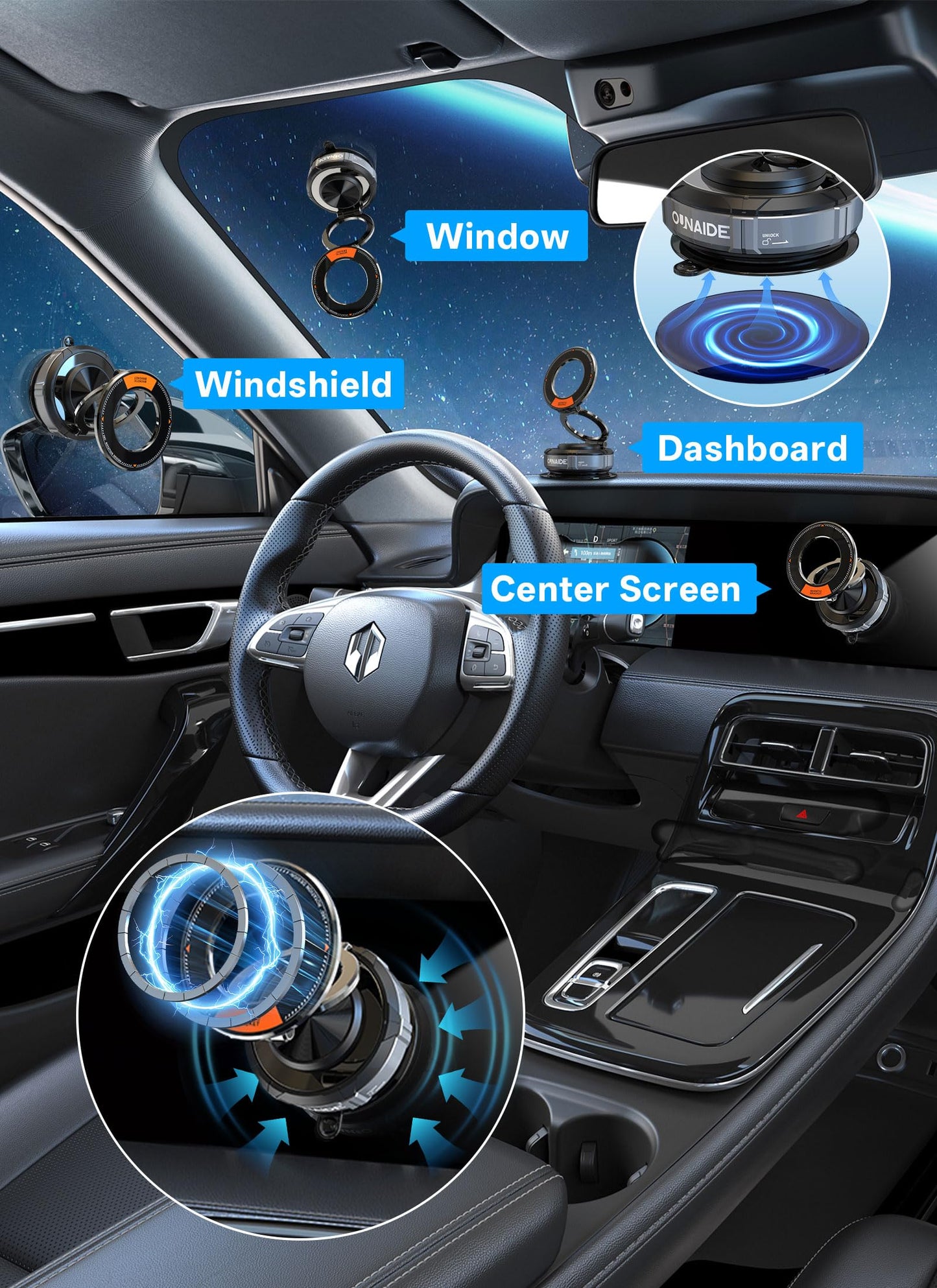 Car Phone Holder for Magsafe Car Mount 360° Adjustable Vacuum Magnetic Phone Holder 98LBS Suction Zinc Alloy Foldable Car Cell Phone Holder iphone