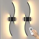 NIORSUN 27.6 Inch Battery Operated Wall Sconce Set of 2, Black Modern Rechargeable Wall Lights with Remote, 3CCT Dimmable Wireless Wall Lamp