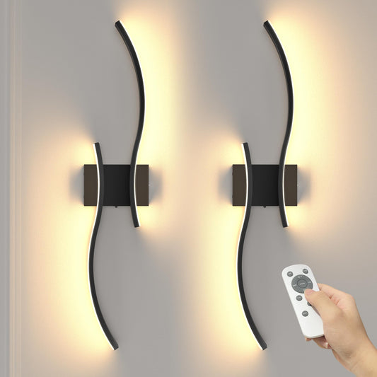 NIORSUN 27.6 Inch Battery Operated Wall Sconce Set of 2, Black Modern Rechargeable Wall Lights with Remote, 3CCT Dimmable Wireless Wall Lamp