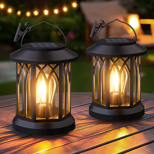 Hanging Solar Lanterns Outdoor Waterproof - 2 Pack Lanterns Decorative Outdoor Patio Decor with Clip Solar Lantern for Outside - Outdoor Lanterns