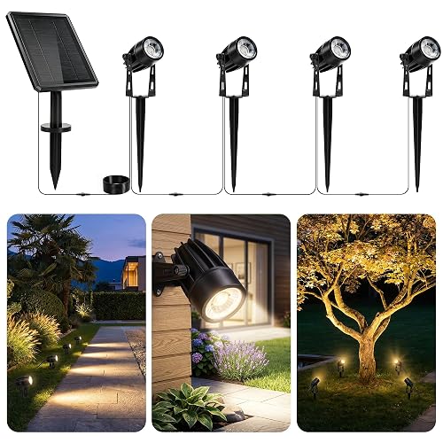 pearlstar Solar Spot Lights Outdoor Palm Tree Uplights 4pack 2-in-1 Stake&Wall Mounted Landscape Spotlights IP65 Waterproof for Flag Pool Yard Garden