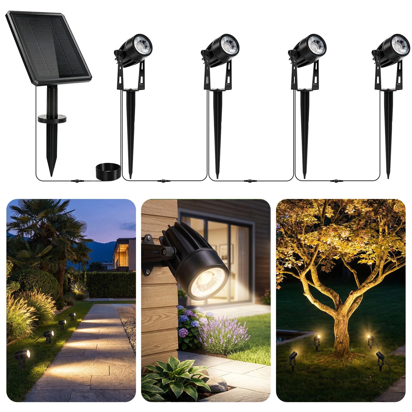 pearlstar Solar Spot Lights Outdoor Palm Tree Uplights 4pack 2-in-1 Stake&Wall Mounted Landscape Spotlights IP65 Waterproof for Flag Pool Yard Garden