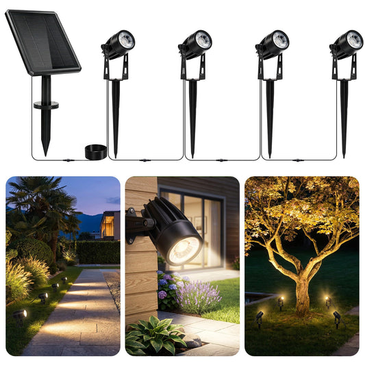 pearlstar Solar Spot Lights Outdoor Palm Tree Uplights 4pack 2-in-1 Stake&Wall Mounted Landscape Spotlights IP65 Waterproof for Flag Pool Yard Garden
