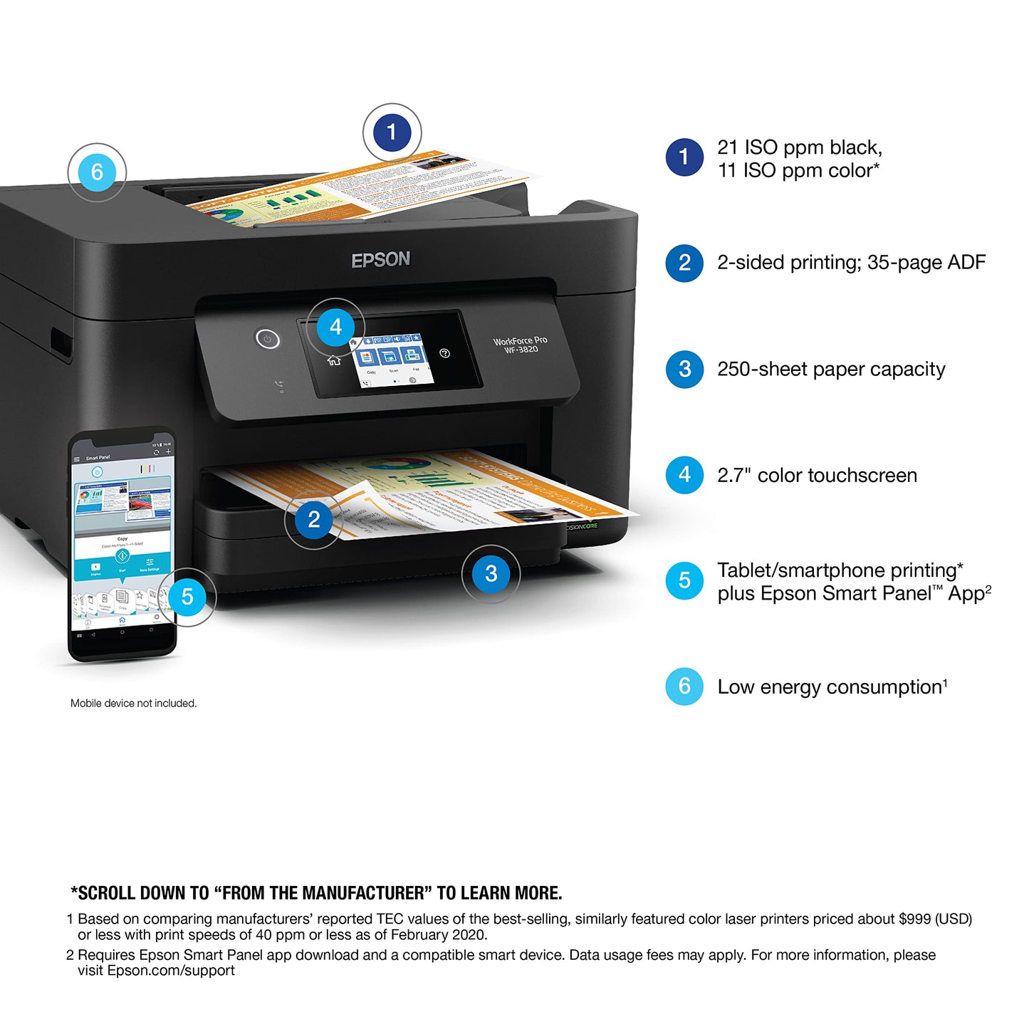 Epson Workforce Pro WF-3820 Wireless All-in-One Printer with Auto 2-Sided Printing, 35-Page ADF, 250-sheet Paper Tray and 2.7" Color Touchscreen