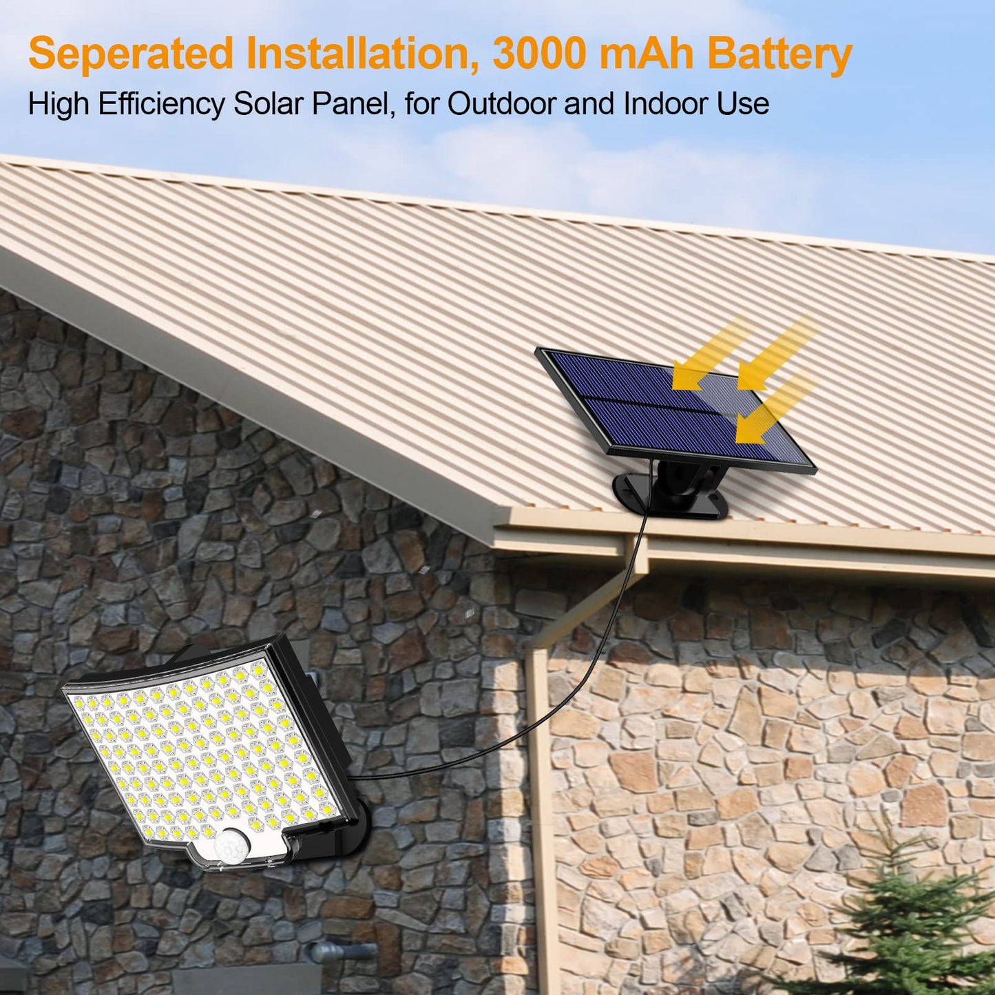 Solar Lights Outdoor, 106 LED 3000LM Solar Powered Motion Sensor Flood Lights with Remote, Dusk to Dawn Led Solar Security Wall Lights with 16.5Ft