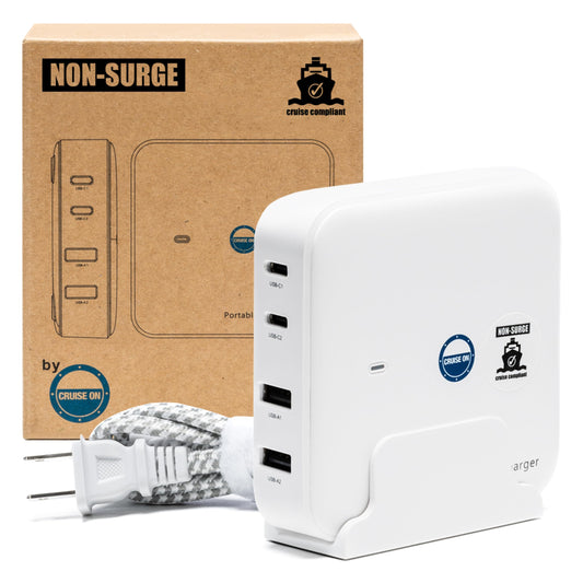Cruise Approved Power Strip (incl Royal Caribbean, Disney, MSC, Celebrity) - Non Surge USB Charger [2 USB, 2 USB-C] 4 Port Charging, 3.8ft Cord
