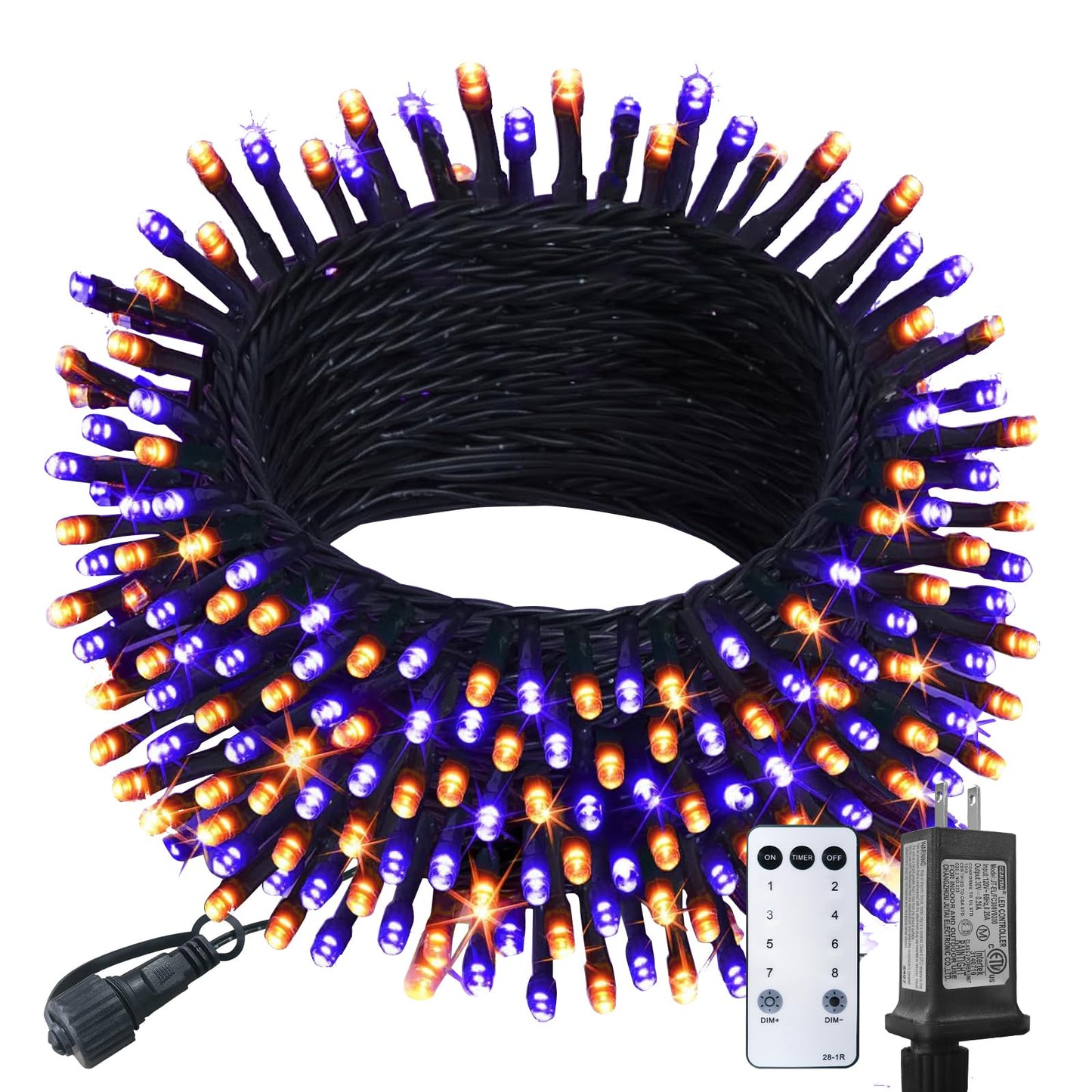 HeKation Christmas Outdoor Lights, 300Led 100FT Christmas Twinkling String Lights for Tree, Indoor, Outdoor, Purple and Orange with Remote Control 8