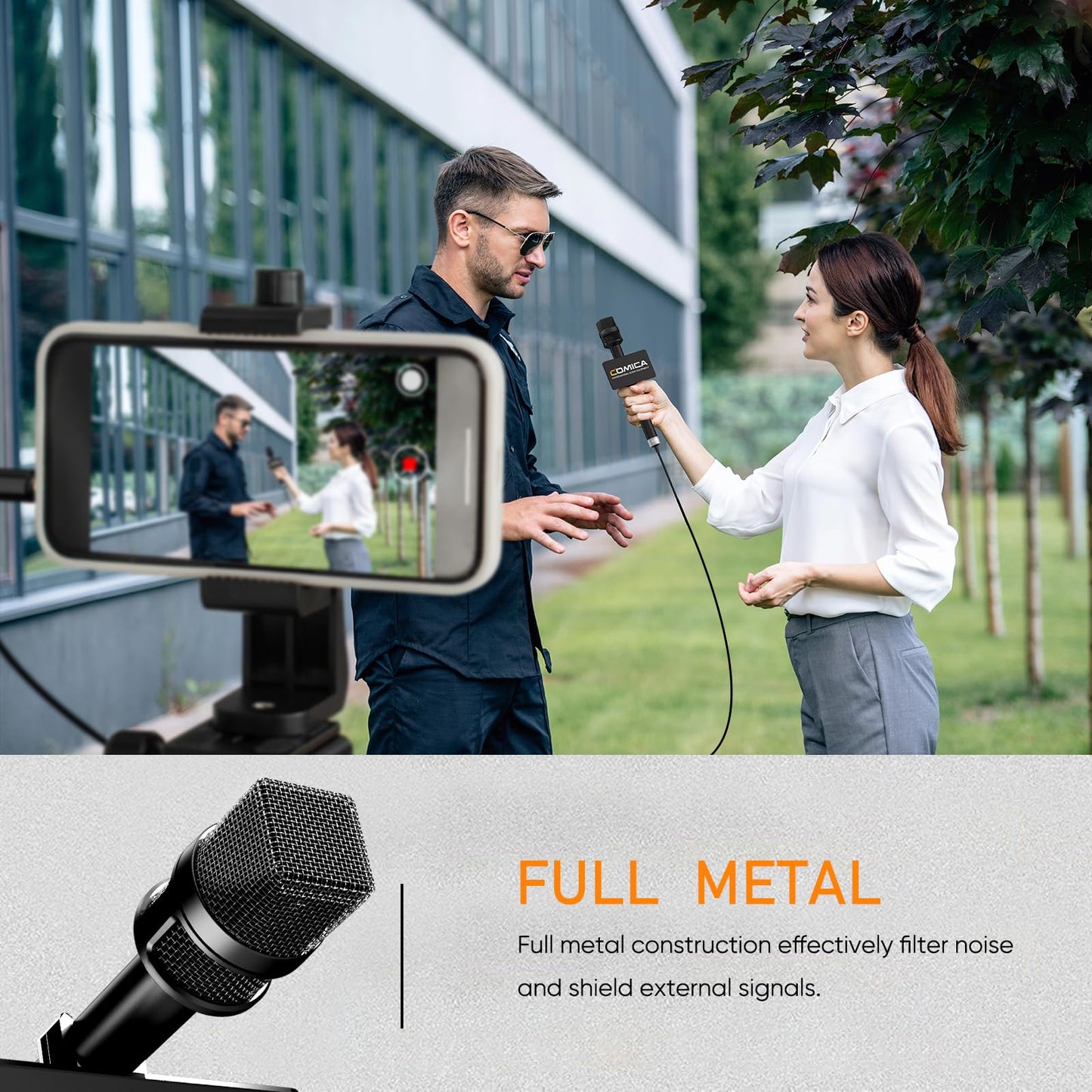 COMICA HRM-S Handheld Interview Microphone for Smartphone, 3.5mm TRRS Cardioid Condenser Reporter Mic for Video Recording, Interview, Speech, Vocal