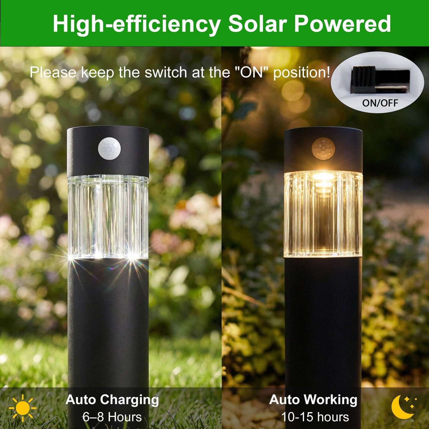 pearlstar Taller Outdoor Solar Pathway Lights Motion Sensor 4pack Large Bright 100LM Solar Landscape Lighting IP65 Waterproof for Walkway Lawn Path