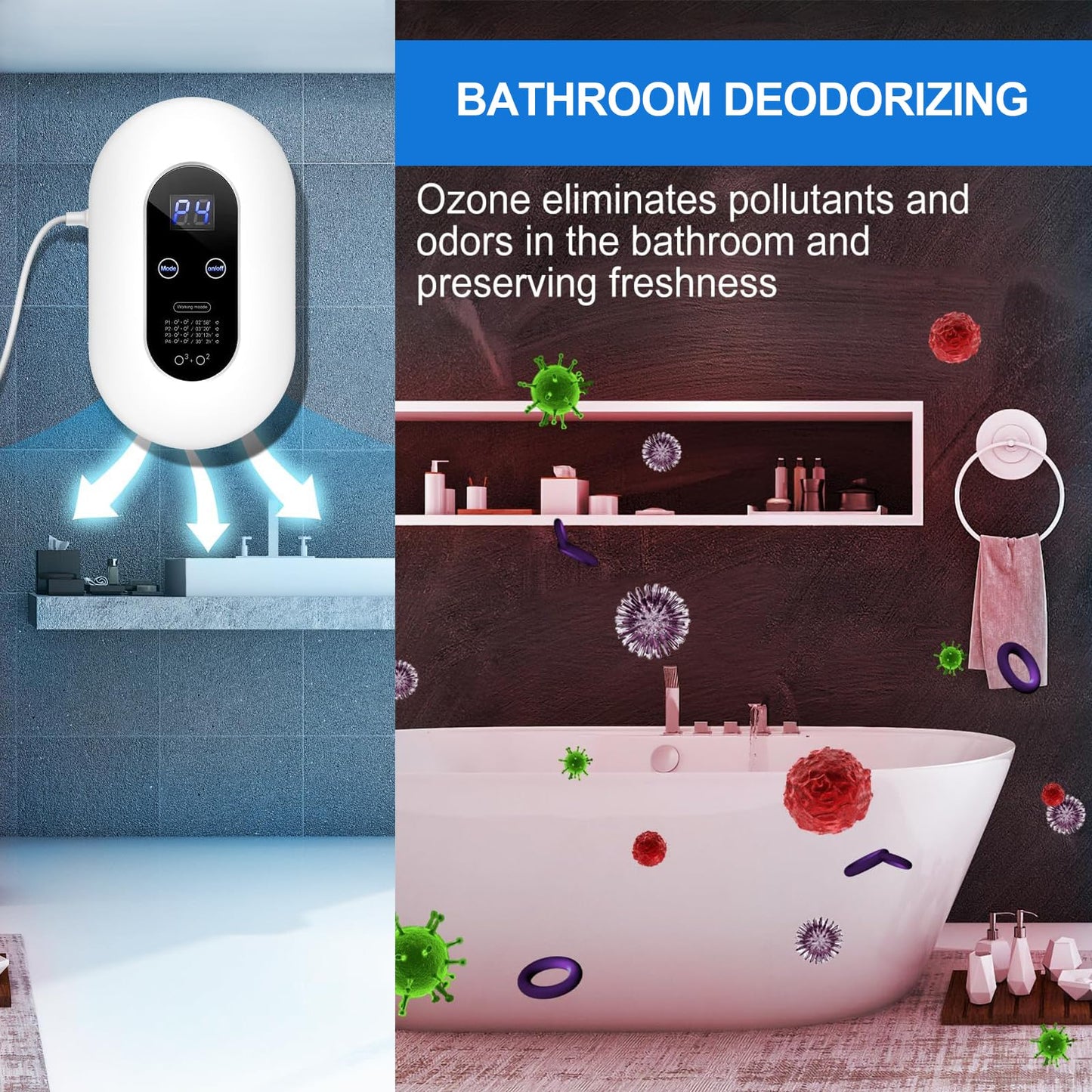 99% Strong Odor Eliminator Ozone for Cat Litter, Dog Poop, Smoke, Shoes & Formaldehyde. Plug-in Air Purifier with Air Ionizers - Deodorizes Bedroom