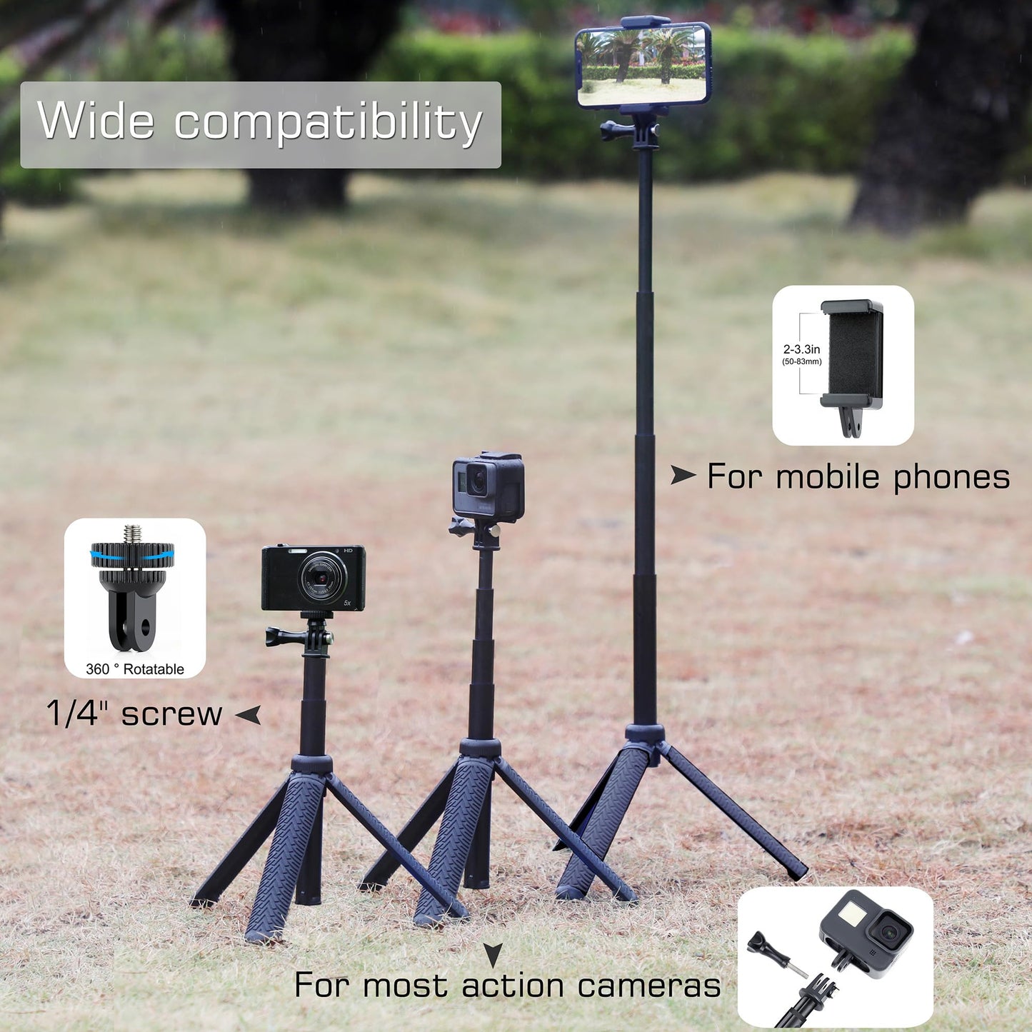 GEPULY Underwater Tripod Stand Aluminum Selfie Stick Pole - Waterproof Hand Grip for GoPro Here 13 12 11 Insta360 AKASO DJI OSMO Action 6&Smartphones