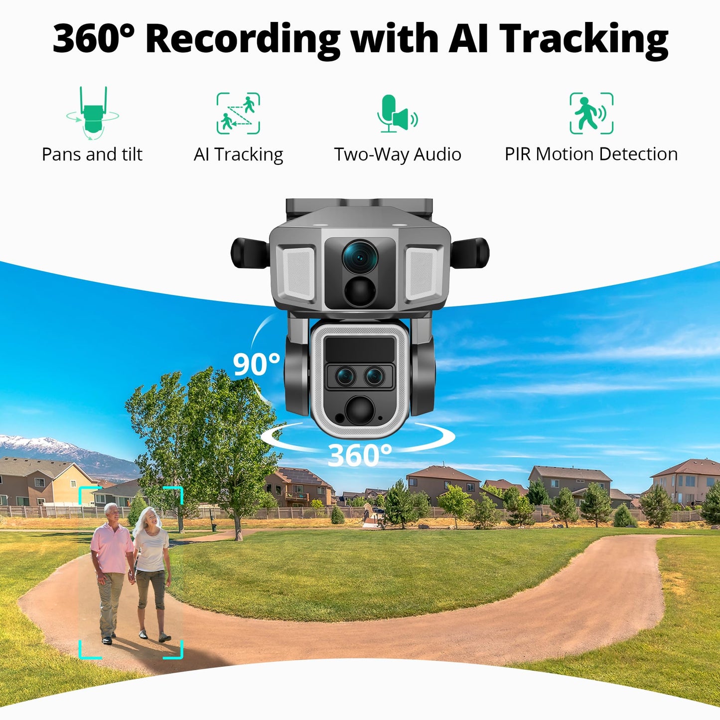 Dragon Touch 4G LTE Cellular Security Camera Outdoor, 4K Wireless Solar Bullet-PTZ Cam, 3 Lens, 10x Optical Zoom, 4G or WiFi 2 Mode, 360° PTZ AI