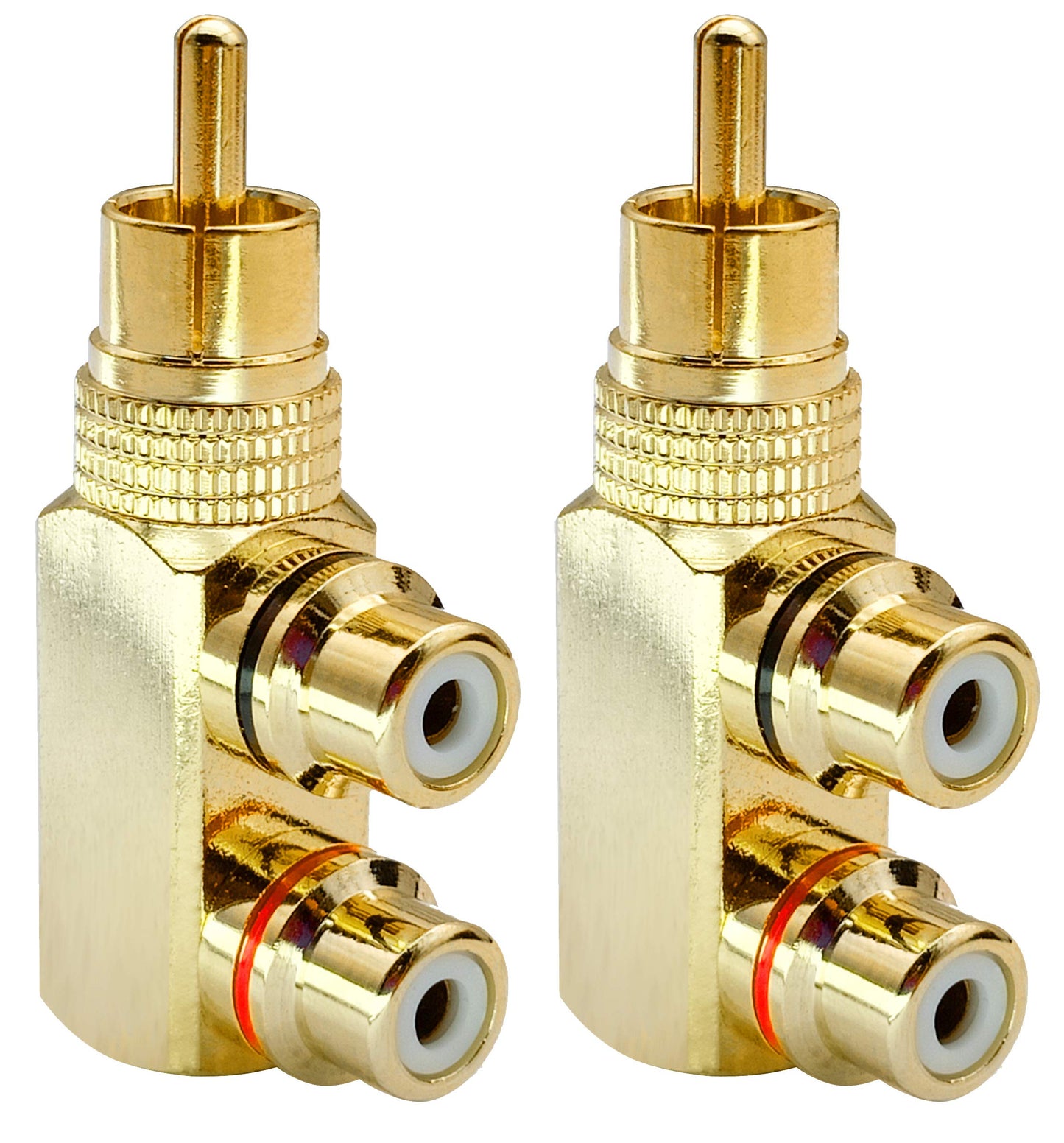 AAOTOKK 1RCA Y Splitter Adapter,Gold-Plated 90 Degree Right Angle 1RCA Male to 2RCA Female Jack Audio Video Y Splitter AV TV Adapters Metal Connector