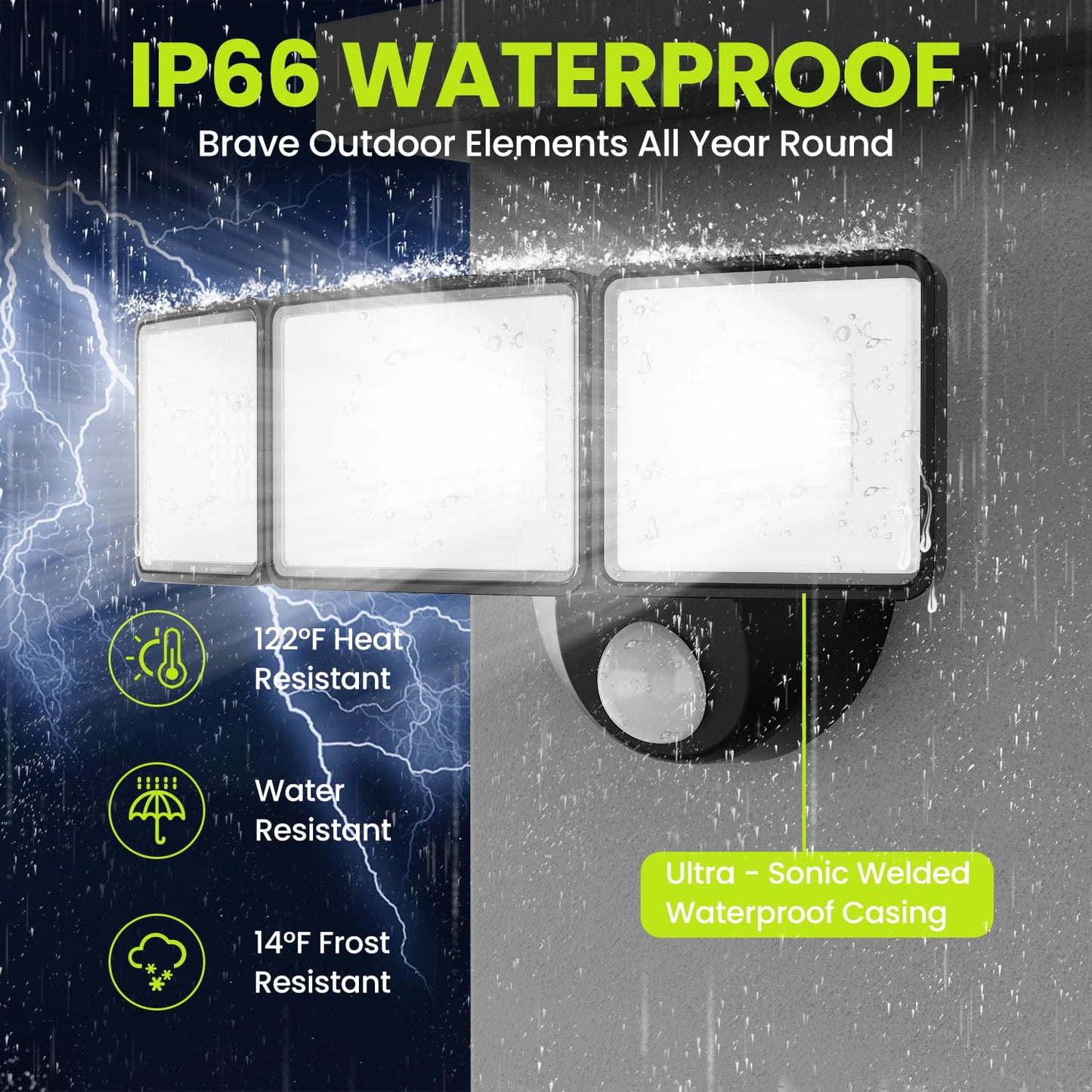 MAGAGUVU 7500LM LED Security Light Motion Sensor Outdoor Lights, Adjustable 3 Head Hardwired LED Flood Lights Outdoor, IP66 Waterproof, 38W Motion