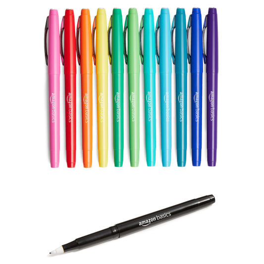 Amazon Basics Felt Tip Marker Pens, Assorted Colors, for Art Projects, Writing, Drawing, and Journaling, 12-Pack