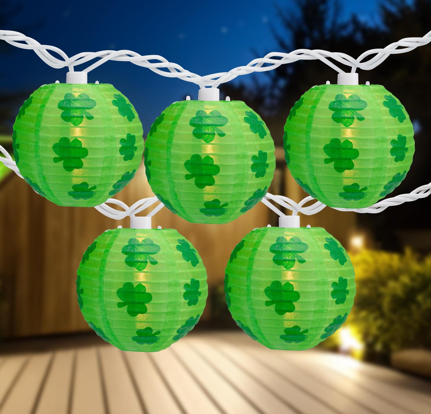 Northlight Shamrock St. Patrick's Day Paper Lantern Patio Lights - Green - 8.5' White Wire - 10ct