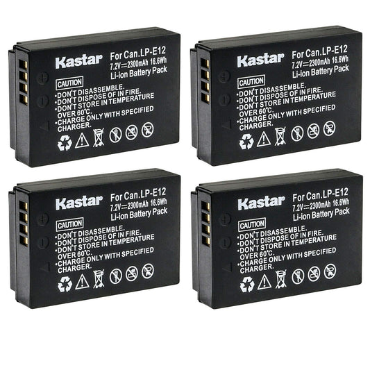 Kastar 4-Pack LP-E12 Battery 7.2V 2300mAh Replacement for Canon EOS 100D, EOS M, EOS M2, EOS M10, EOS M50, EOS M50 Mark II, EOS M100, EOS M200, EOS
