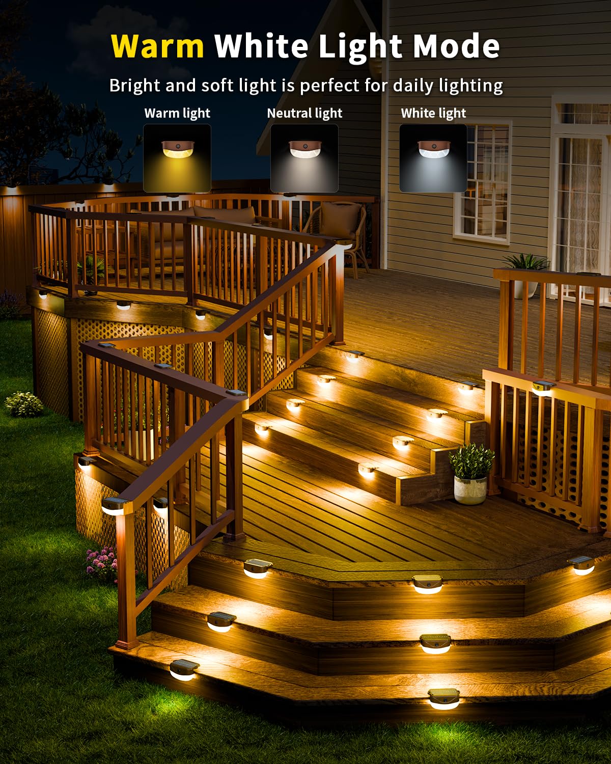 Pouwdl Solar Fence Lights with Remote, 15 Multi Colors Solar Powered Outdoor Step Lighting, IP67 Waterproof Led RGB Colors Lamp for Outside