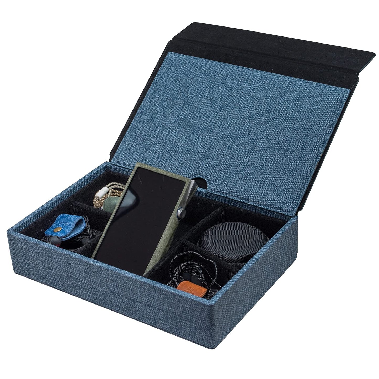 Miter Carrying case for DAP + Earphone, Handmade Italy PU Leather Hard Standing case for 6 IEM Earphones or 3 Digital Audio Players Storage Carry