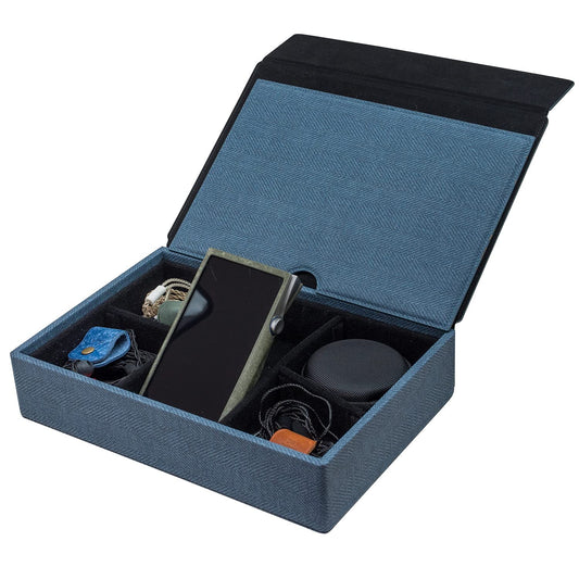 Miter Carrying case for DAP + Earphone, Handmade Italy PU Leather Hard Standing case for 6 IEM Earphones or 3 Digital Audio Players Storage Carry