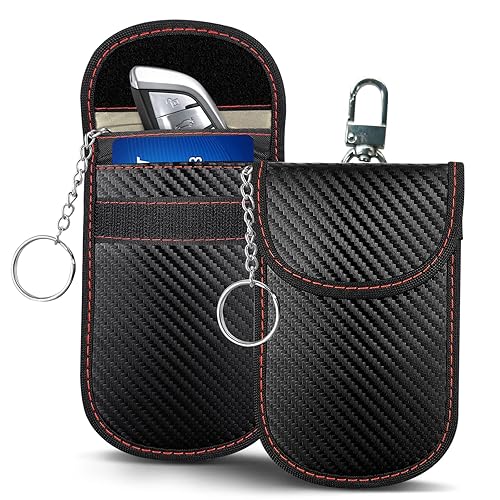 AtfArt 2 Pack Faraday Signal Lsolating Pouch with Hook Securing Keyring Signal Suppression Pouch for Car Keys Anti-Theft Keyless Entry Faraday Bag