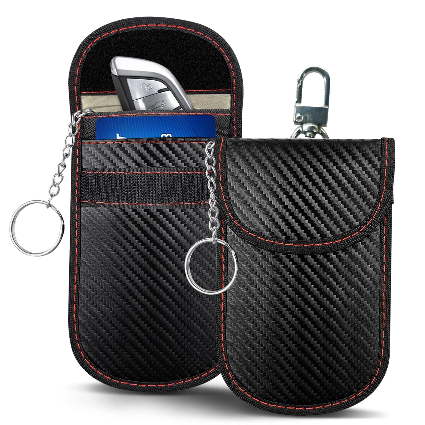 AtfArt 2 Pack Faraday Signal Lsolating Pouch with Hook Securing Keyring Signal Suppression Pouch for Car Keys Anti-Theft Keyless Entry Faraday Bag