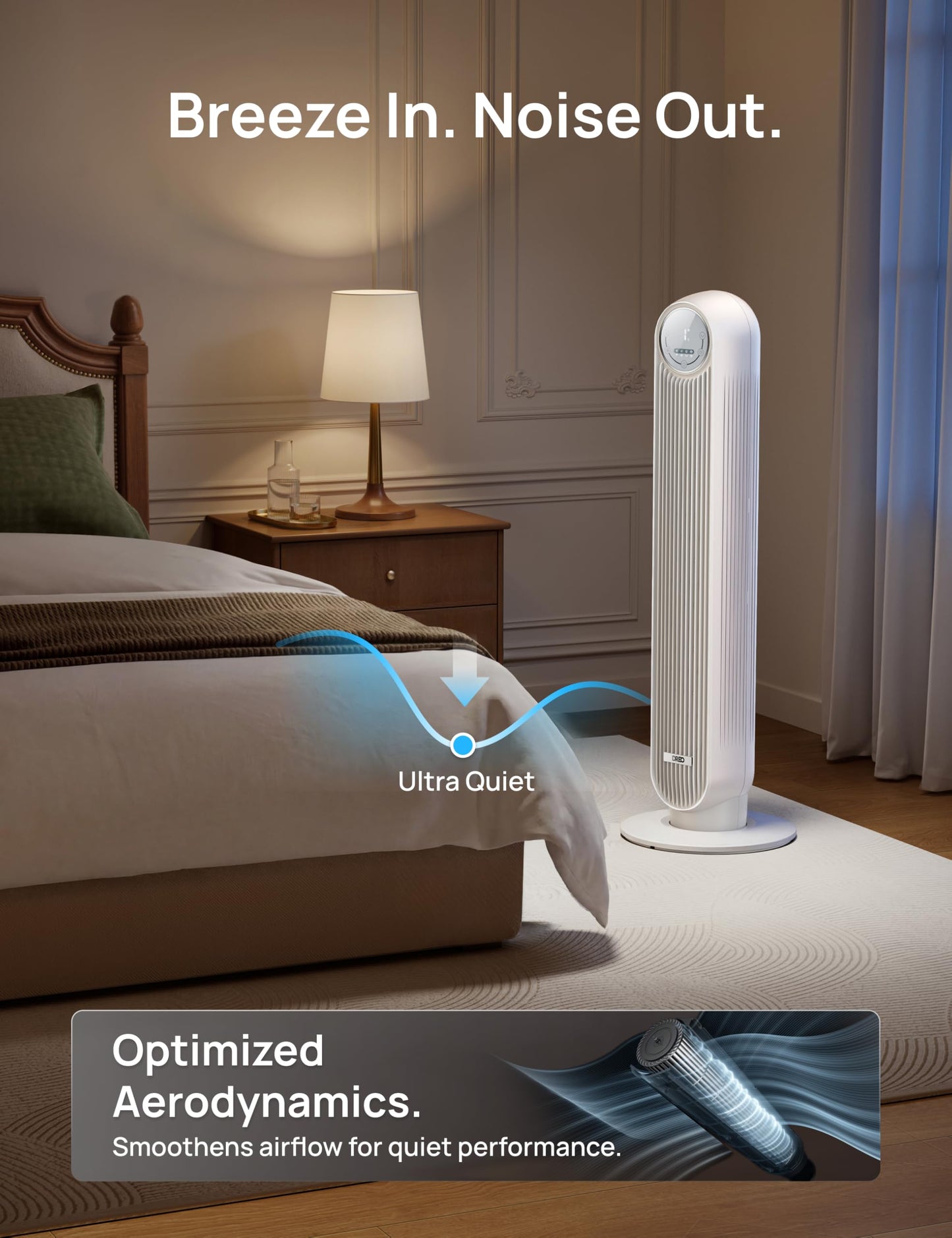 DREO Tower Fan for Bedroom, 28ft/s Velocity, Ultra Quiet Fan, 8 Speeds