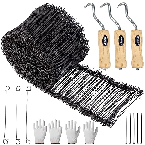 Breezliy 1000Pcs Double Loop Rebar Wire Bar Ties, 6.1" Double Loop, 16 Gauge, Black Steel, 10 Plastic Cable Ties, 3 Wire Tie Twisters, 2 Gloves