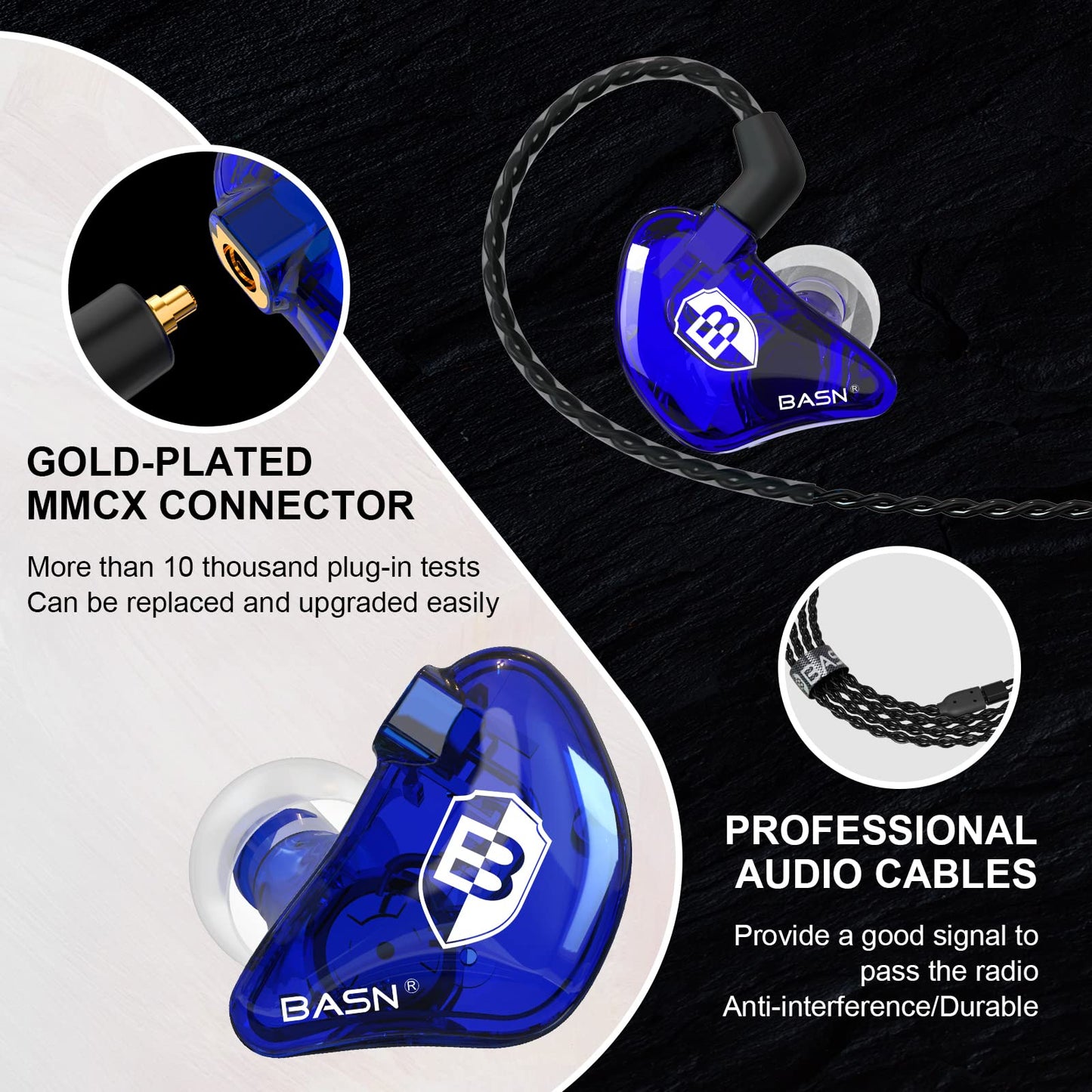 BASN in Ear Monitor Headphones for Musicians Audiophiles Drummers, Bsinger Pro Noise Isolating Earbuds with Dual Driver Dynamic Crystal Clear Sound