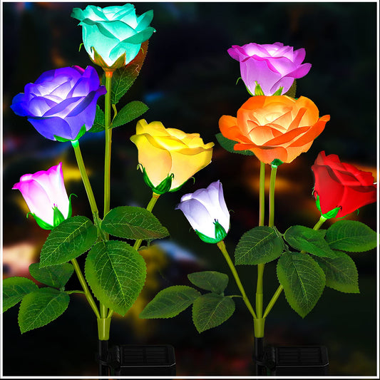 TONULAX Solar Garden Lights - Upgraded Outdoor Light, 7-Color Changing Rose Lights for Yard,Garden Decoration, Enlarged Solar Panel, More Realistic