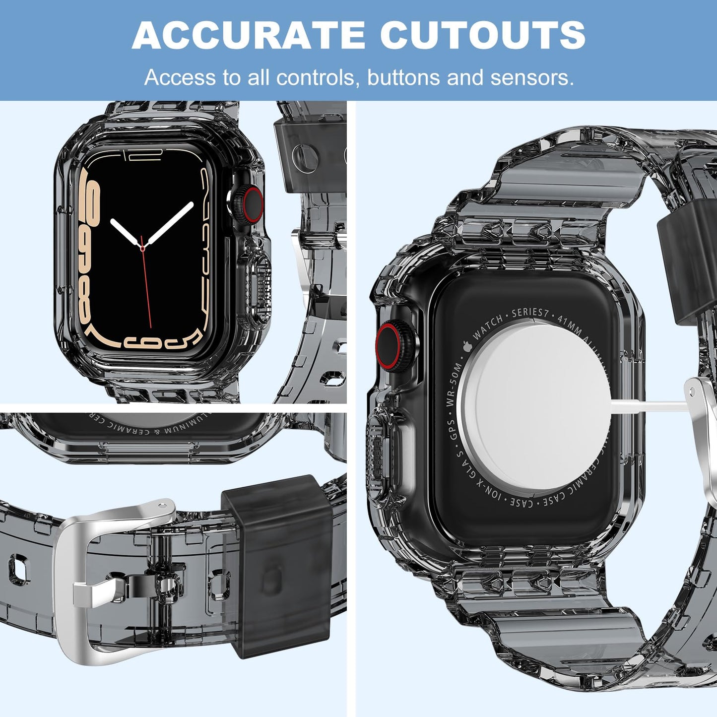XYF Compatible for Crystal Clear Apple Watch Bands 41/40/38mm ClearBlack