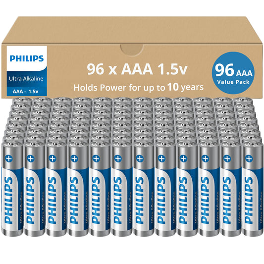Philips AAA Batteries 96 Bulk Pack, 1.5v Ultra Alkaline Triple AAA. Batteries, 10-Year Shelf Life, Ultimate Long-Lasting AAA Battery, 129% More…