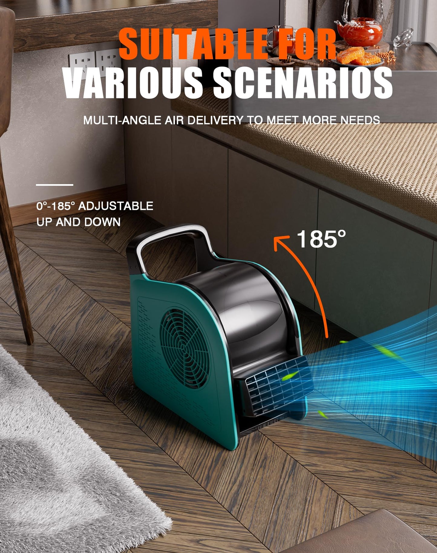Porairot Blower Fan for Drying Cooling and Ventilating, Air Mover for Home Garage Workshop and Job Site Use, Air Mover Blower Fan with 185° Rotation