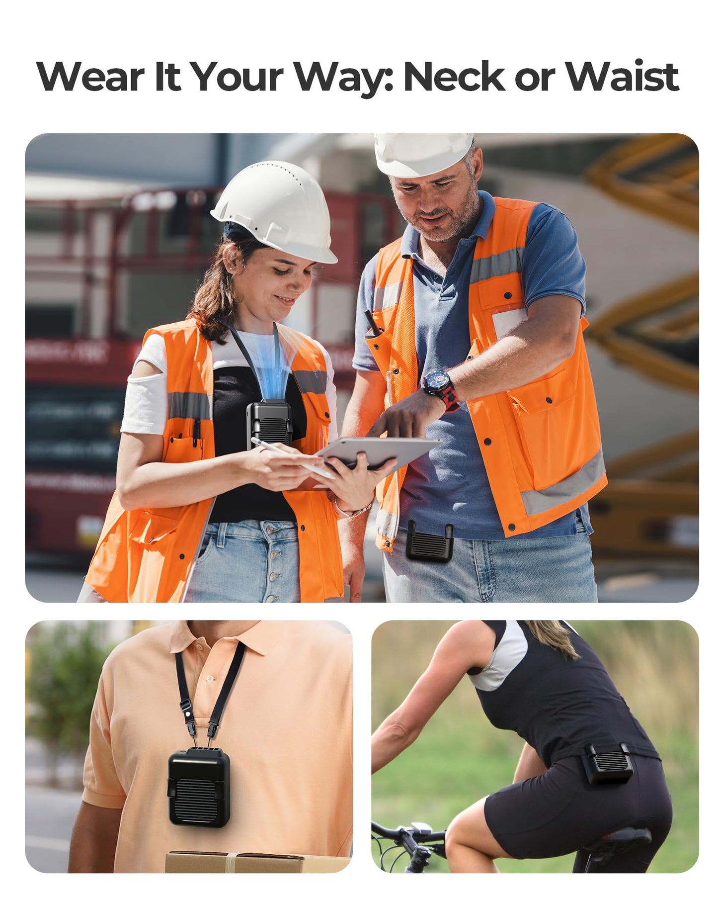 SLENPET Portable Waist Clip Fan, 6000mAh Battery Operated Necklace Fan, 23 Hours Working Time, 3 Speeds, 5100RPM Strong Airflow Hands-free Belt Fan