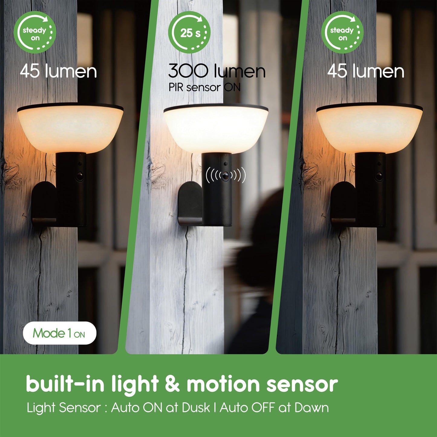 VerLuce Basin Series - Solar Wall Lights - Solar Porch Lights for Outside - PIR Sensor & Three Lighting Modes - Rechargeable Battery Lasts Up to 35