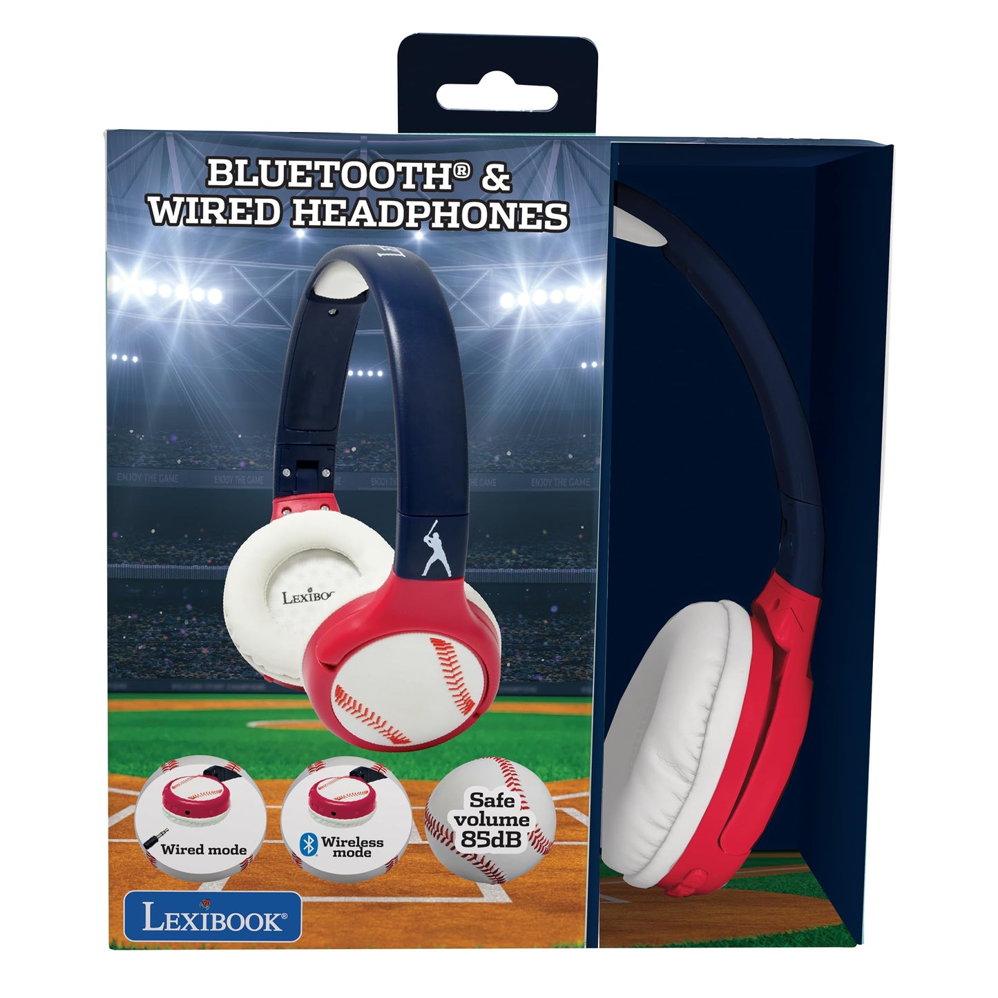 LEXiBOOK, Baseball, 2-in-1 Bluetooth & Wired Headphones with Microphone and Control Buttons, Foldable and Adjustable, Long-Lasting Rechargeable…