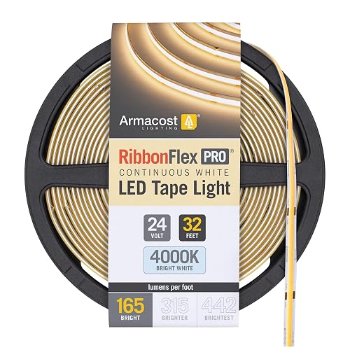 Armacost Lighting RibbonFlex Pro 24V White COB LED Strip Light Tape 4000K, 165 Lumens/Ft, 10M 171350