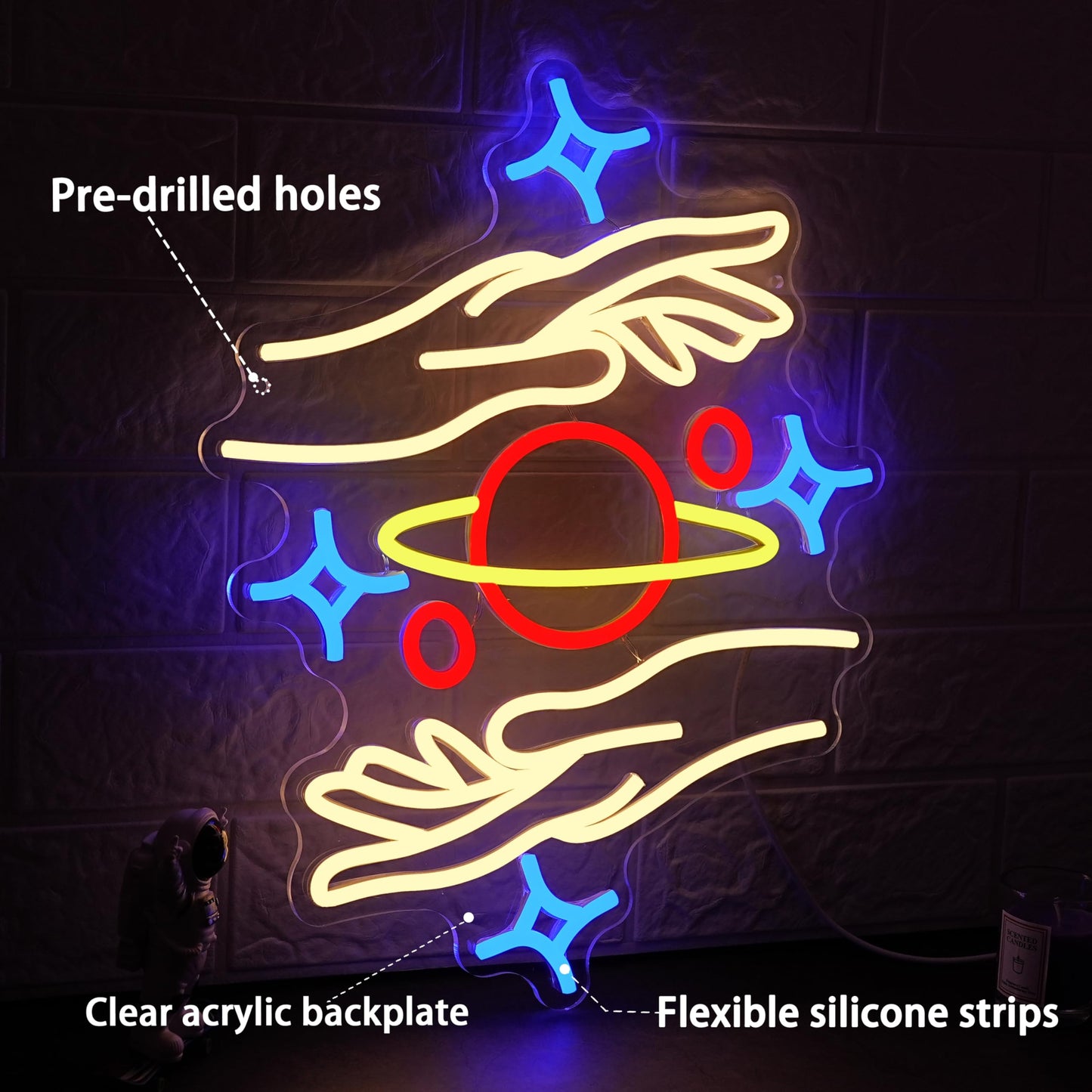 AEHEMNGZ Holding the Galaxy Neon Sign for Wall Decor Dimmable Usb Powered Planet Led Sign 16.54’’*12.6’’ Moon Neon Light Adorable Led Star Sign