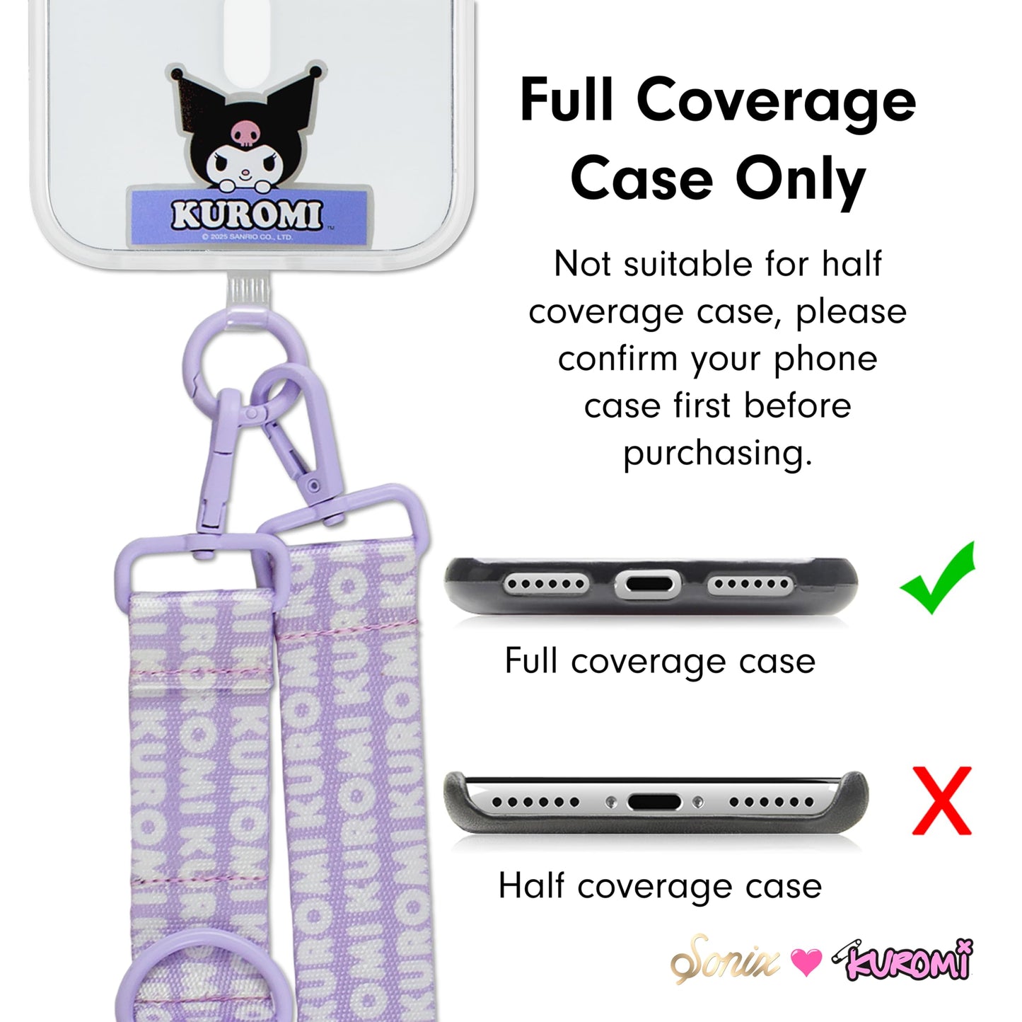 Sonix x Sanrio Crossbody Utility Phone Strap | Adjustable Lanyard Hands-Free Accessory, Universal Tether Tab Attachment | Purple - Kuromi