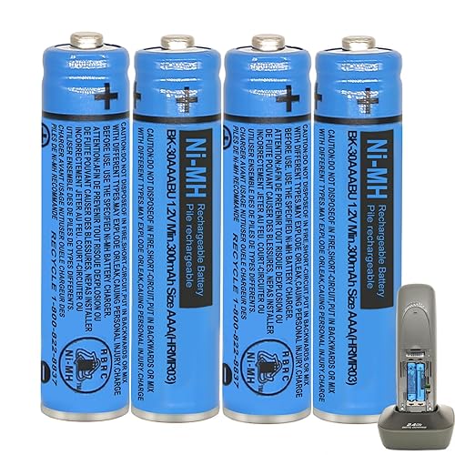 HIECTPRO BK-30AAABU NI-MH AAA Rechargeable Battery 1.2V 300mah 4Pack NiMH AAA Batteries for Panasonic Cordless Phones, Remote Controls, Electronics