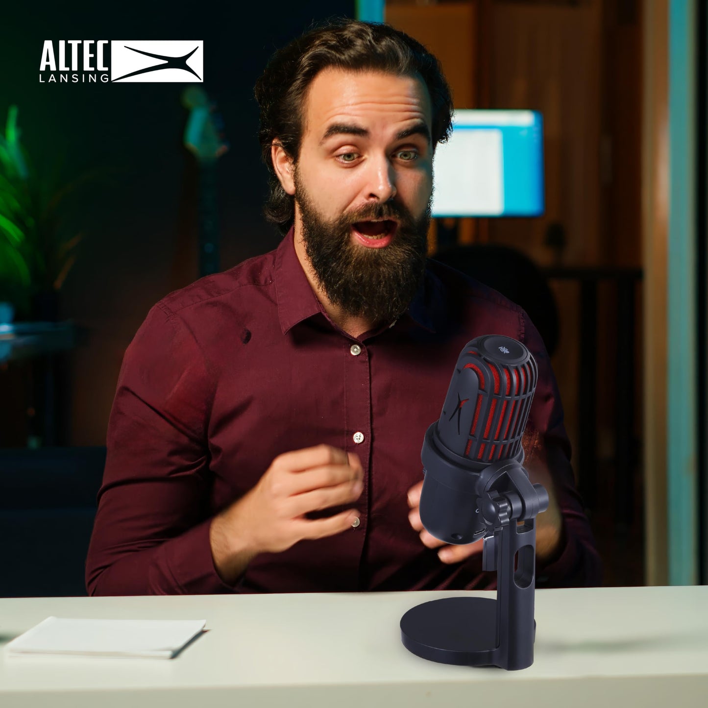 Altec Lansing Studio MIC 1, Dual Pattern 24/96 USB-C Podcast Microphone with Zero Latency Monitoring, Streaming & Recording Microphone with Table