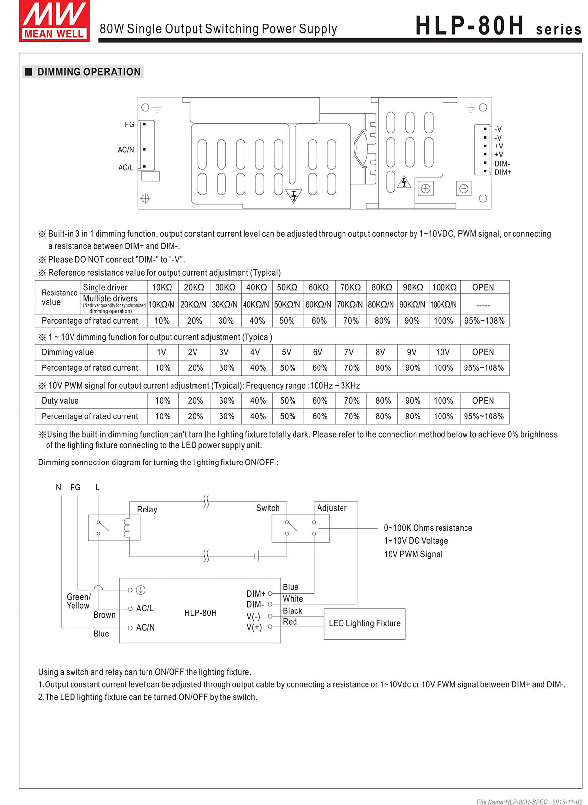 MW Mean Well Original HLP-80H-24 24V 3.4A 81.6W Single Output LED Switching Power Supply
